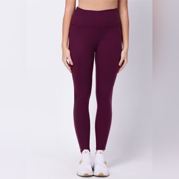Velocity Womens activewear leggings ankle polyester spandex red wine lightweight - Picture 2 of 13